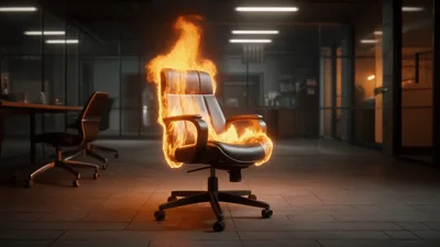 Office Chair Engulfed In Flames In Dark Office
