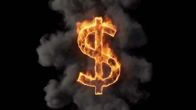 Burning Dollar Sign Symbol With Smoke Effects