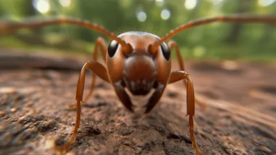 Macro Close Up Of An Ant Walking On Wood