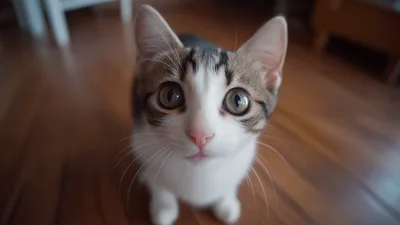 Adorable Tabby Kitten Looking Directly Into Camera Lens