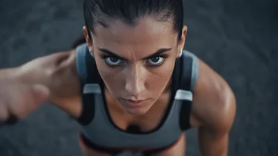 Athletic Woman Performing Intense Shadow Boxing Workout