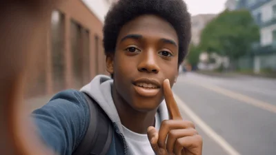 Young Man Recording A Selfie Video On City Street