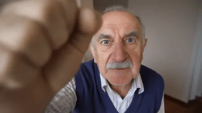 Elderly Man Threatening With A Clenched Fist