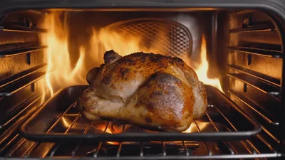 Whole Chicken Roasting Inside A Hot Oven