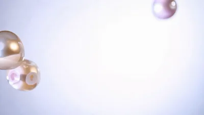 Floating Iridescent Pearl Spheres Moving In White Space