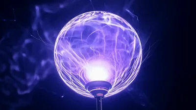 Plasma Ball Lamp Emitting Electric Arcs In Dark Room