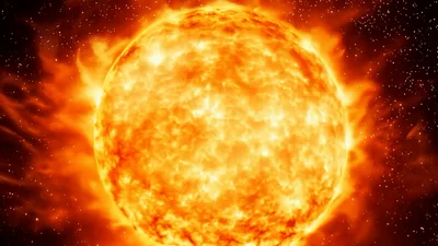Glowing Sun Surface With Solar Flares In Deep Space