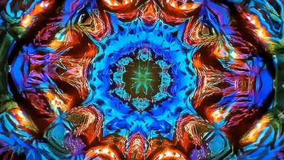 Abstract Kaleidoscope Pattern With Pulsing Neon Geometric Shapes