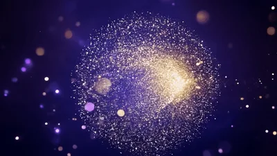 Golden Particle Sphere Expanding In Dark Blue Space