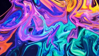 Abstract Liquid Paint Swirls In Vibrant Neon Colors