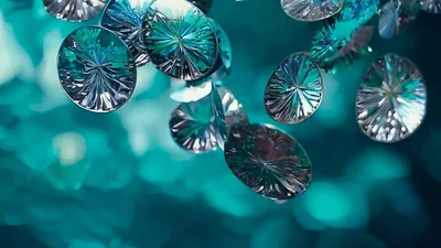 Floating Metallic Circular Discs With Iridescent Reflections