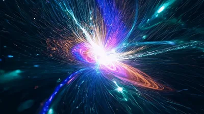 Abstract Cosmic Energy Flow With Glowing Light Particles