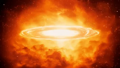 Glowing Golden Energy Ring Expanding In Deep Space