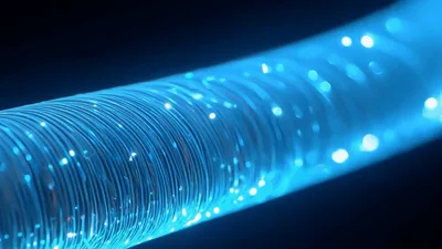 Glowing Fiber Optic Cable Data Transmission