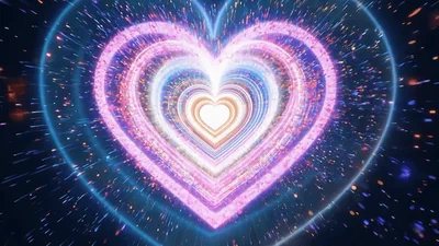 Glowing Neon Heart Tunnel With Particle Effects