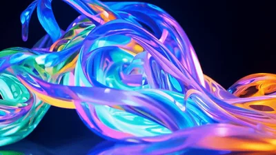 Abstract Iridescent Liquid Flowing In Dark Space
