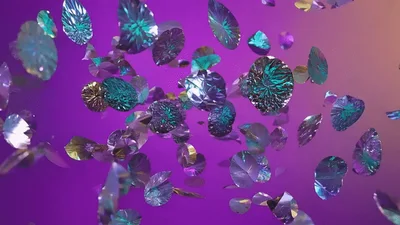 Holographic Iridescent Petals Floating In Abstract Space