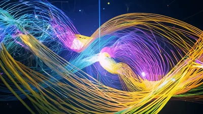 Abstract Colorful Light Trails Flowing In Dark Space