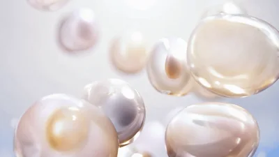 Floating Iridescent Liquid Spheres In Abstract Motion