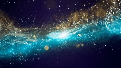 Abstract Teal And Gold Particle Wave Motion Background