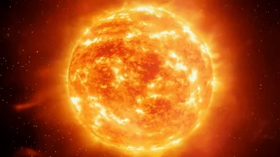 Glowing Sun Surface With Solar Flares In Deep Space