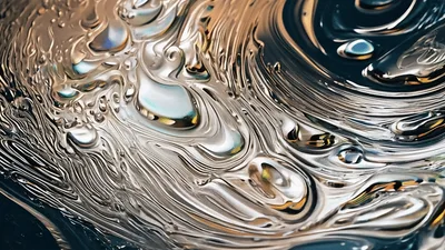 Abstract Liquid Metal Swirls With Reflective Droplets