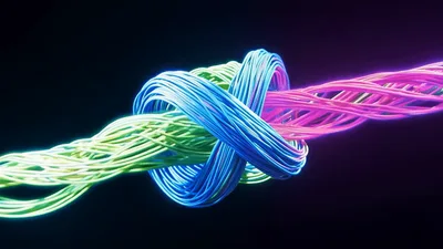 Abstract Neon Cables Intertwining Into A Complex Knot
