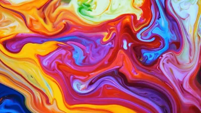 Abstract Liquid Paint Swirls In Vibrant Colors