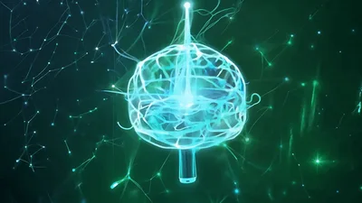 Digital Brain Model Transforming Into Neural Network