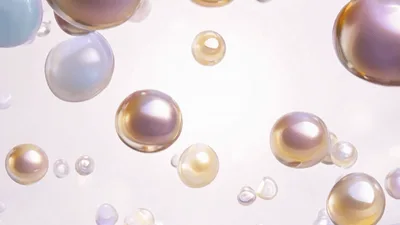 Floating Iridescent Spheres Moving In White Space