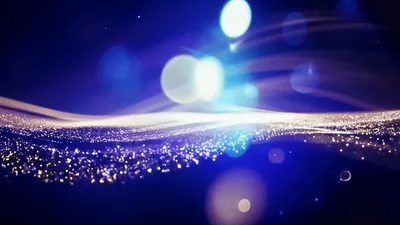 Abstract Golden Particles Flowing Over Dark Blue Background