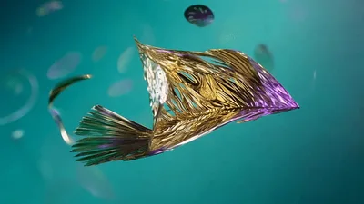 Abstract Metallic Feather Forming From Floating Shards