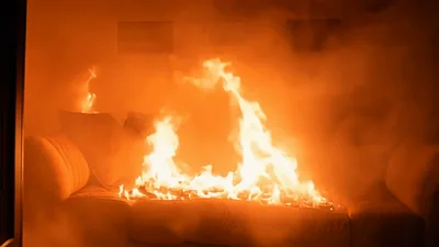Living Room Sofa Engulfed In Intense Fire