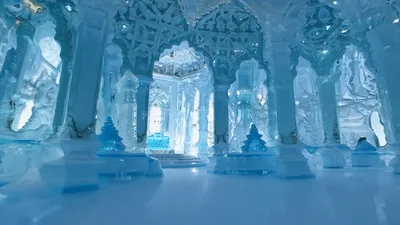 Cinematic Camera Movement Through An Elaborate Ice Palace Throne Room