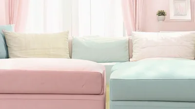 Pastel Pink And Mint Green Modular Sofa Assembly