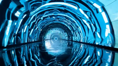 Futuristic Digital Tunnel With Glowing Blue Light Effects