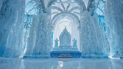 Cinematic Camera Movement Through An Elaborate Ice Palace Throne Room