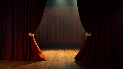 Red Velvet Theater Curtains Opening On Empty Stage