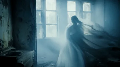 Ghostly Bride Appearing In A Dilapidated Abandoned Room