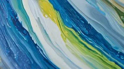 Abstract Acrylic Paint Pouring With Blue And Green Swirls