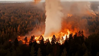 Massive Forest Fire Explosion With Large Smoke Plume