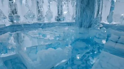 Cinematic Pan Through An Elaborate Ice Hotel Suite