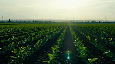 Rows Of Young Green Crops Growing In Agricultural Field