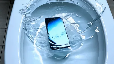 Smartphone Falling Into Toilet Bowl Water