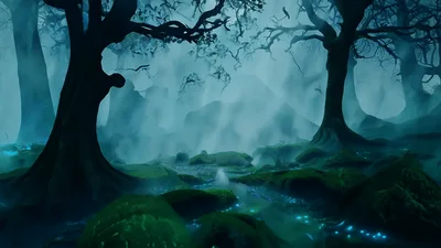 Glowing Bioluminescent Forest Under A Full Moon