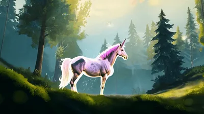 Magical Unicorn Standing In A Sunlit Forest Clearing