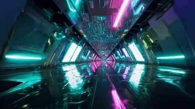 Futuristic Neon Corridor Tunnel Moving Forward