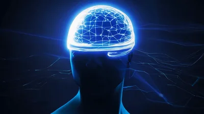Digital Human Head With Glowing Neural Network Brain
