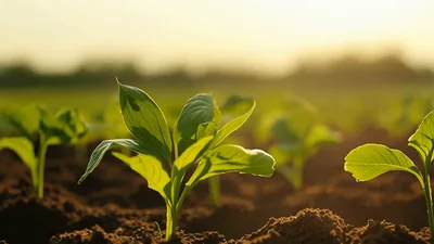 Young Green Seedlings Growing In Fertile Soil