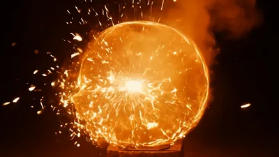 Glowing Fire Sphere Burning In Dark Space